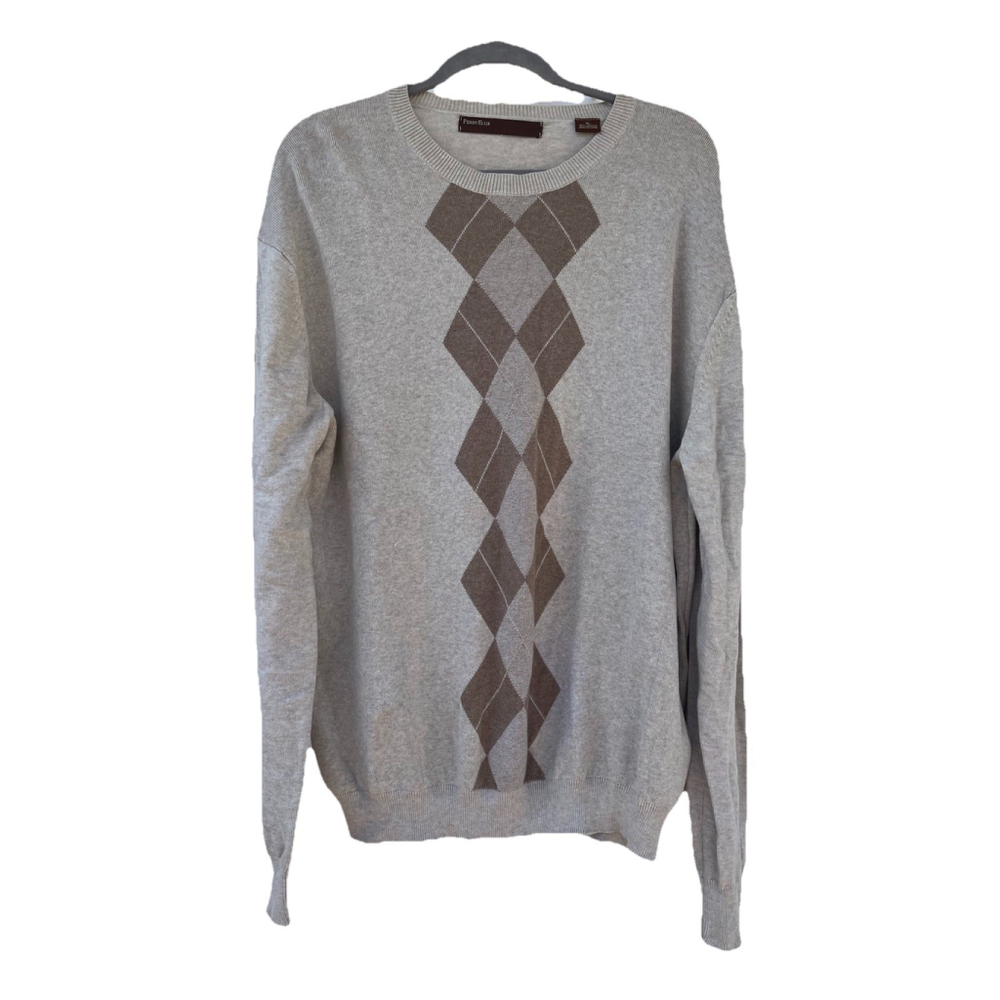 Perry Ellis Men’s Argyle Sweater Gray Brown Cotton Blend Size XL - Picture 6 of 12